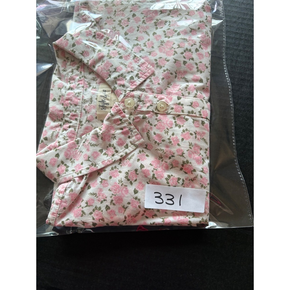 Style & Co. Ditsy Rose Floral Short Sleeve Collared Button Up Shirt Sz Large - Picture 8 of 8